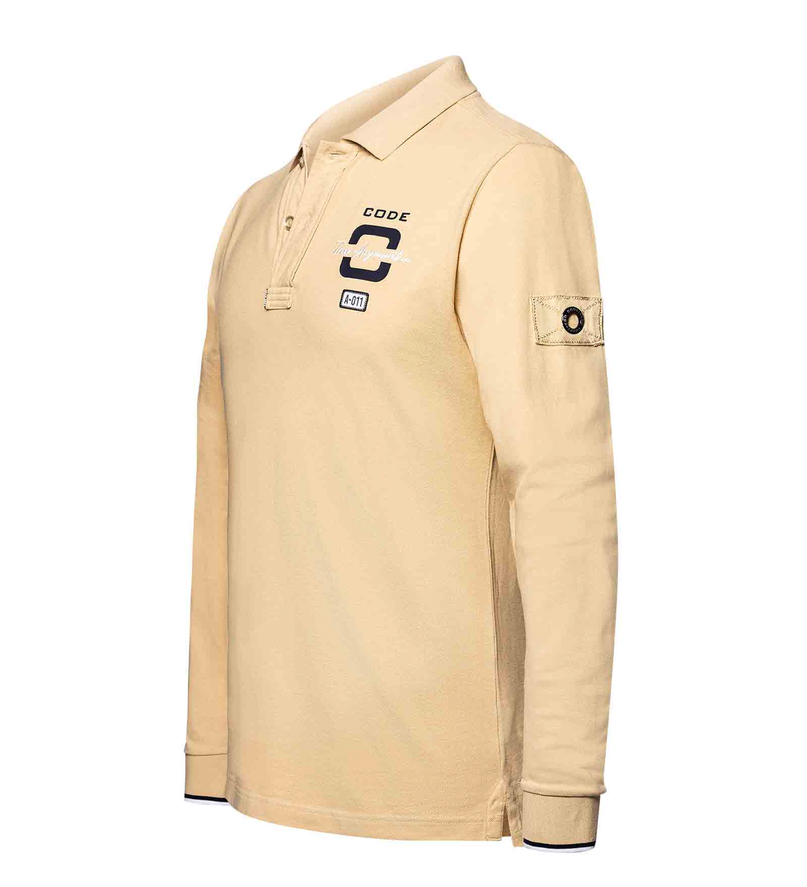 Beige long sleeve polo shirt